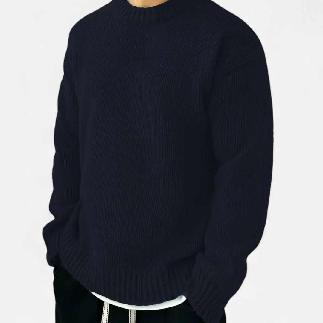 Men's Solid Crewneck Pullover Knit Sweater - Navy