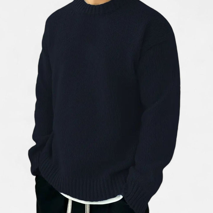 Men's Solid Crewneck Pullover Knit Sweater - Navy