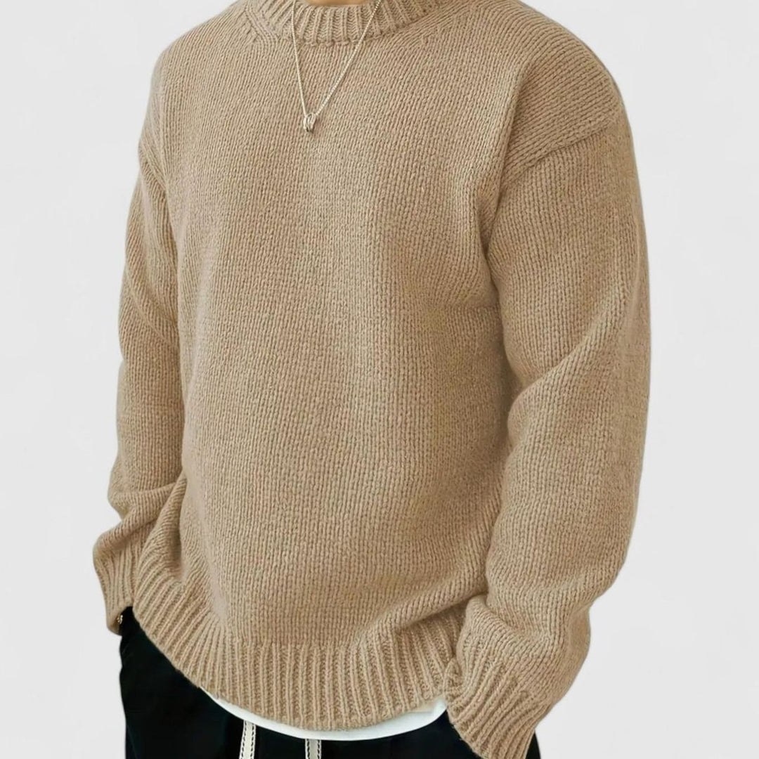 Men's Solid Crewneck Pullover Knit Sweater - Beige