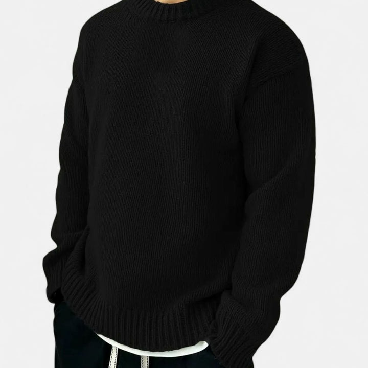 Men's Solid Crewneck Pullover Knit Sweater - Black