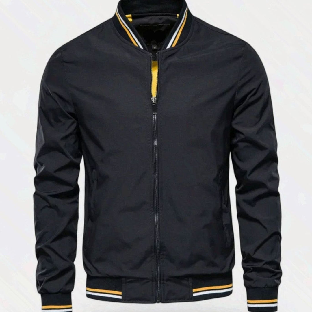 Men's Stand-Collar Full-Zip Bomber Jacket - Black