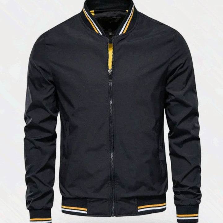 Men's Stand-Collar Full-Zip Bomber Jacket - Black