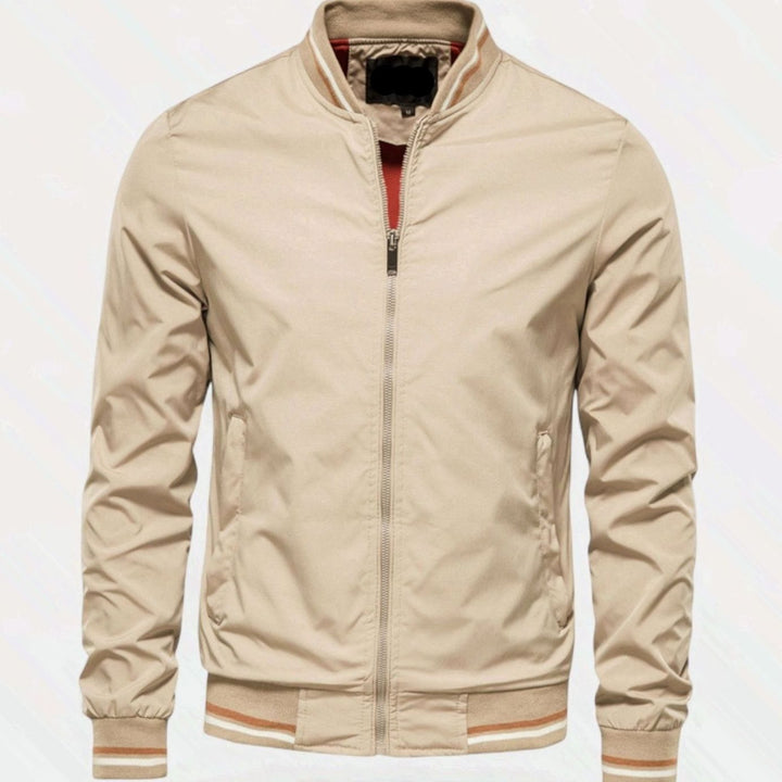 Men's Stand-Collar Full-Zip Bomber Jacket - Khaki