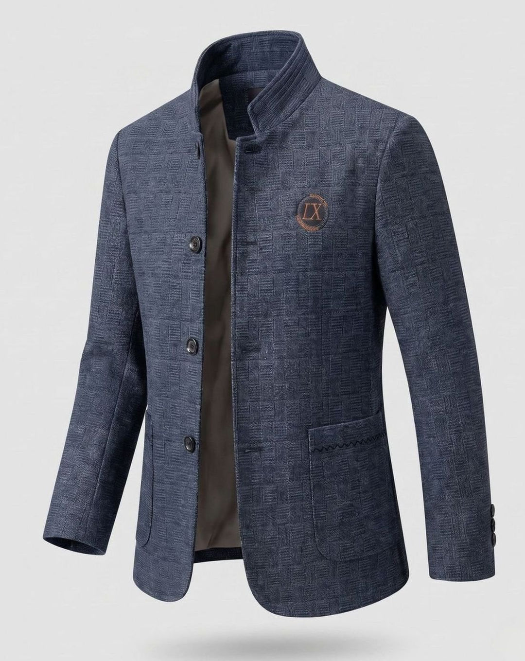 Men's Stand-Collar Padded Short Winter Coat - Dark Navy - Padded