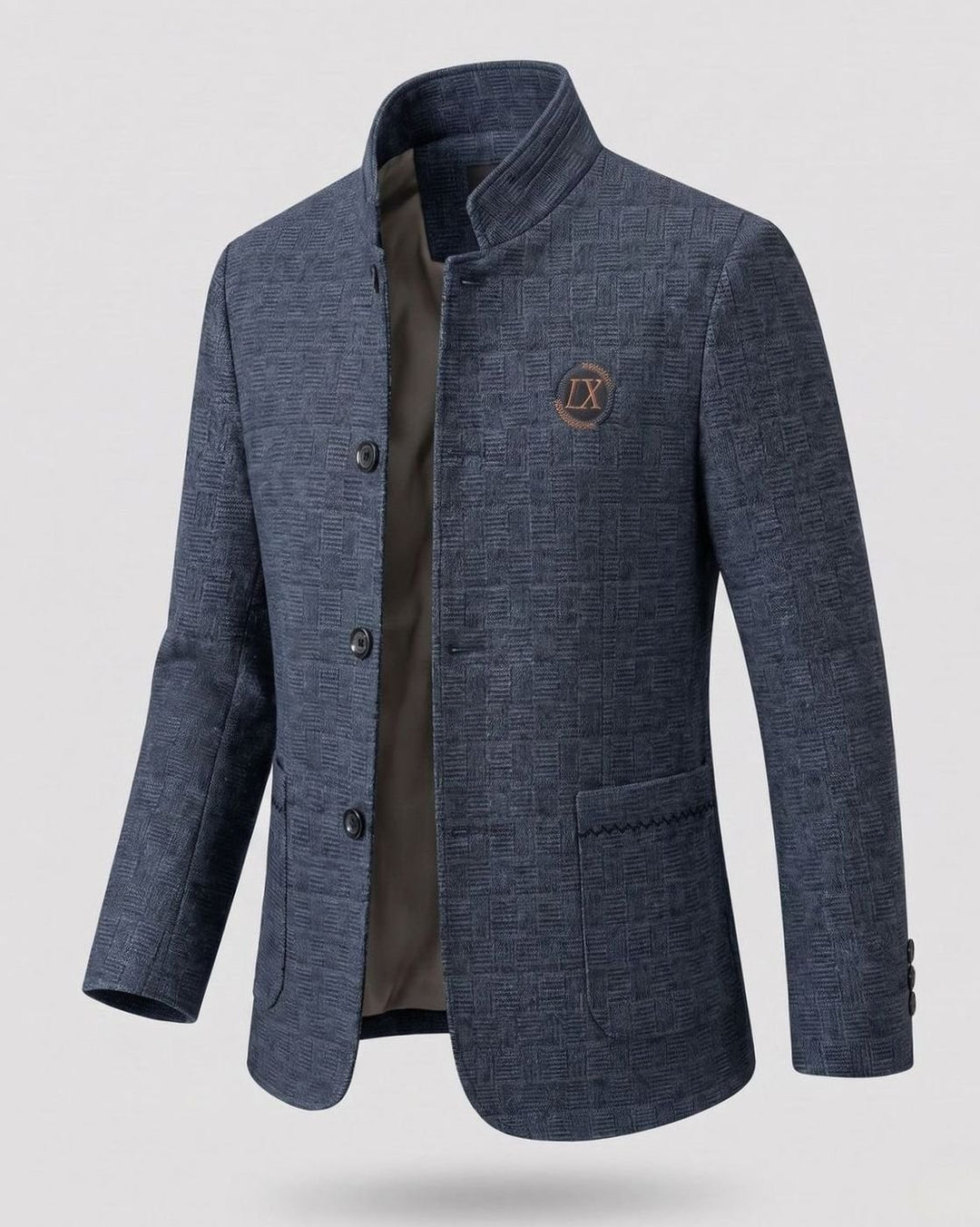 Men's Stand-Collar Padded Short Winter Coat - Dark Navy - Fleece Lined