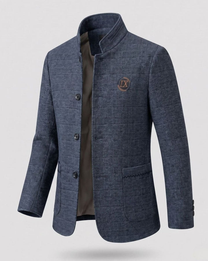 Men's Stand-Collar Padded Short Winter Coat - Dark Navy - Fleece Lined