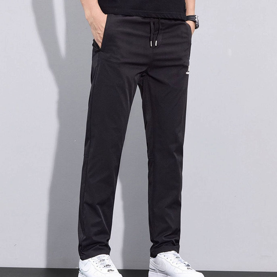 Men's Straight-Leg Drawstring Sweat Pants Zip Pockets - Black