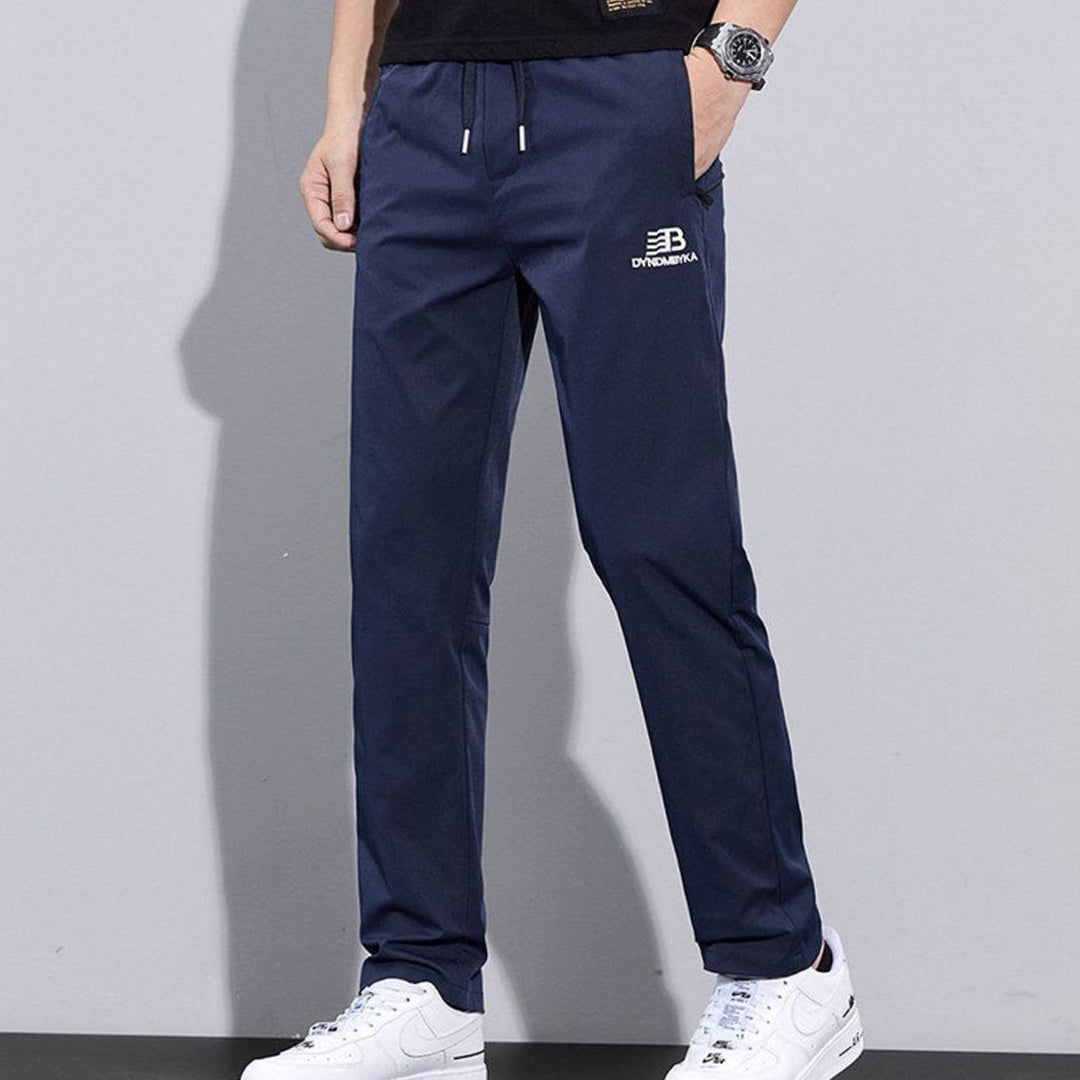Men's Straight-Leg Drawstring Sweat Pants Zip Pockets - Navy Blue