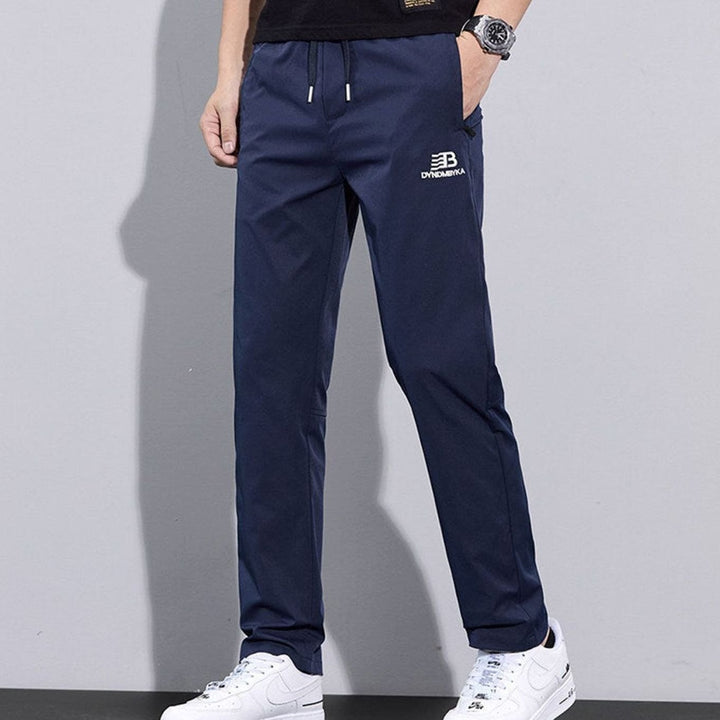 Men's Straight-Leg Drawstring Sweat Pants Zip Pockets - Navy Blue