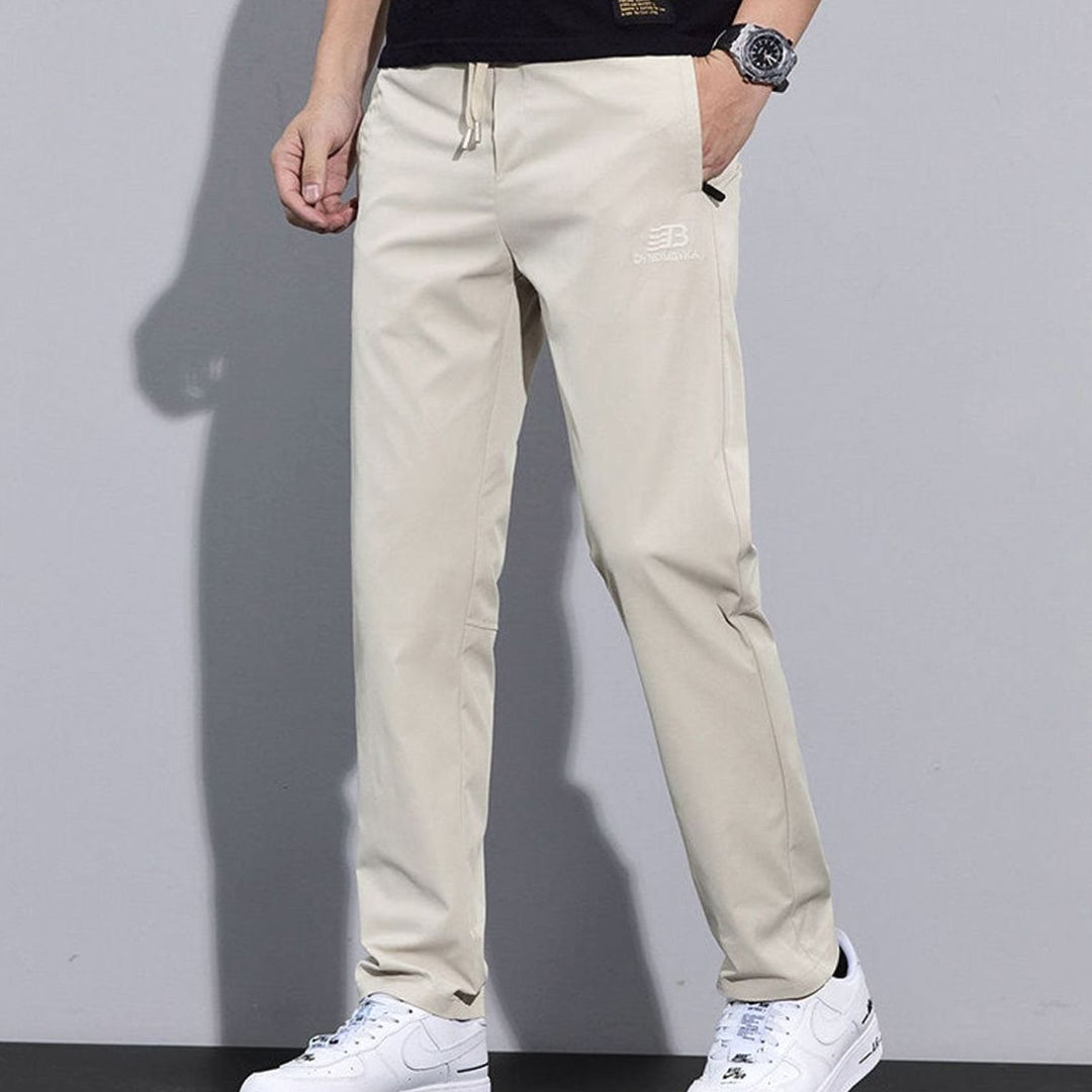 Men's Straight-Leg Drawstring Sweat Pants Zip Pockets - Light Khaki