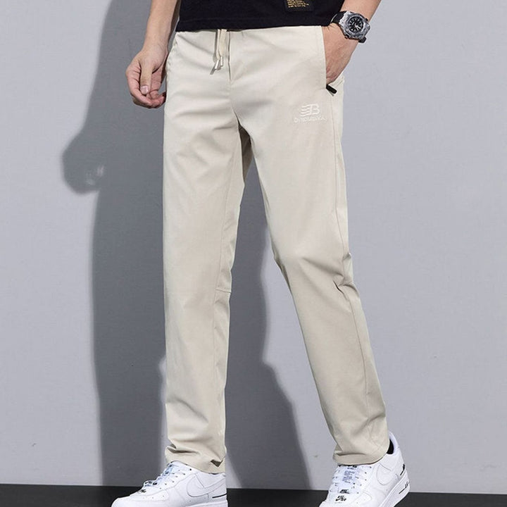Men's Straight-Leg Drawstring Sweat Pants Zip Pockets - Light Khaki