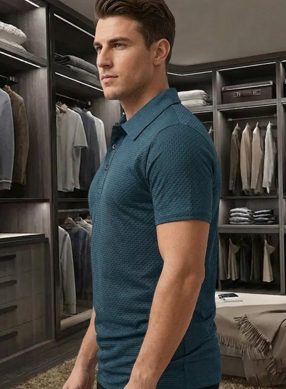 Men's Stretch Textured Short-Sleeve Golf Polo Shirt
