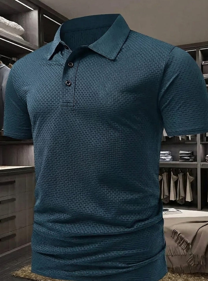 Men's Stretch Textured Short-Sleeve Golf Polo Shirt - Navy Blue