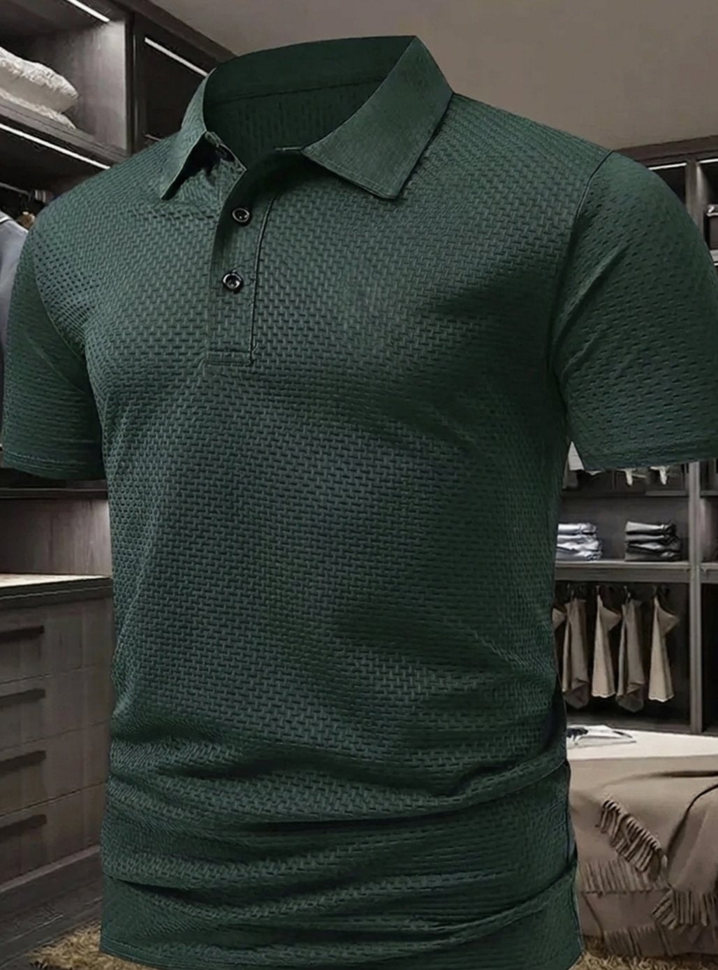 Men's Stretch Textured Short-Sleeve Golf Polo Shirt - Black Green