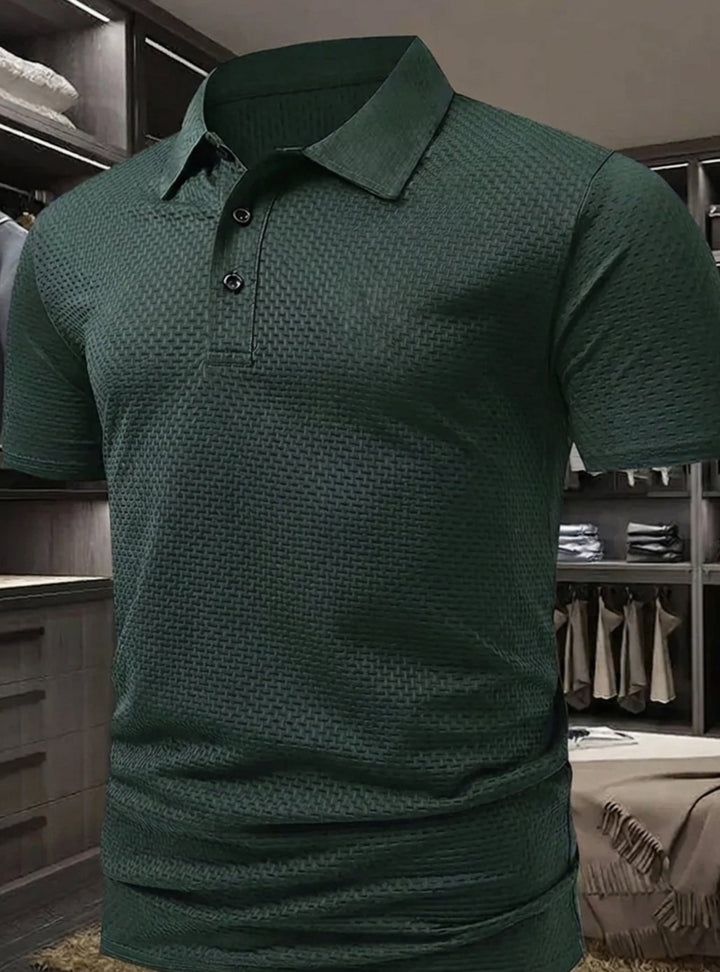 Men's Stretch Textured Short-Sleeve Golf Polo Shirt - Black Green