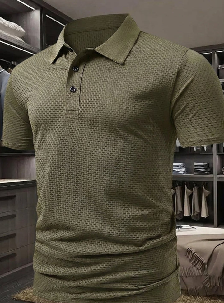 Men's Stretch Textured Short-Sleeve Golf Polo Shirt - Khaki