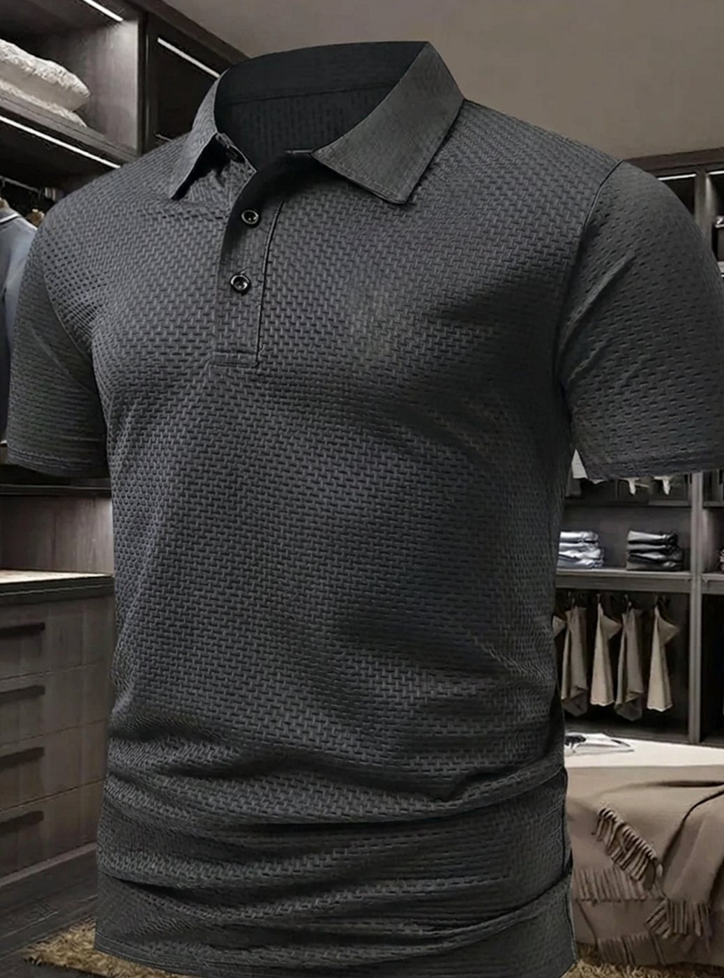 Men's Stretch Textured Short-Sleeve Golf Polo Shirt - Dark Gray