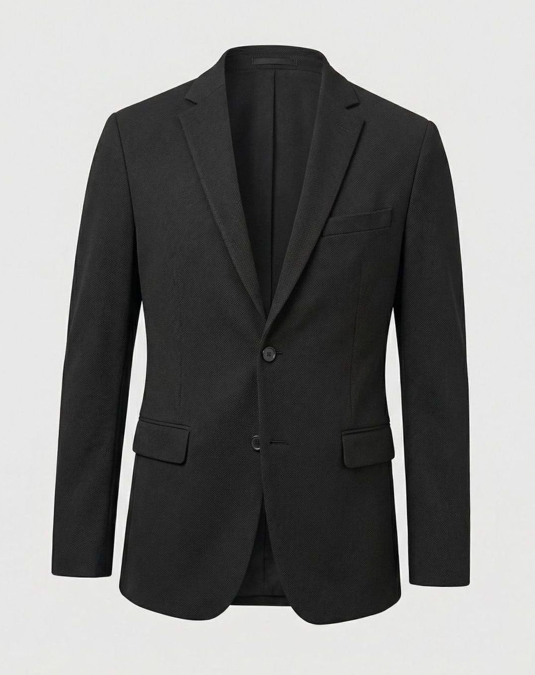 Men's Stretch Textured Two-Button Slim-Fit Blazer Jacket - Black