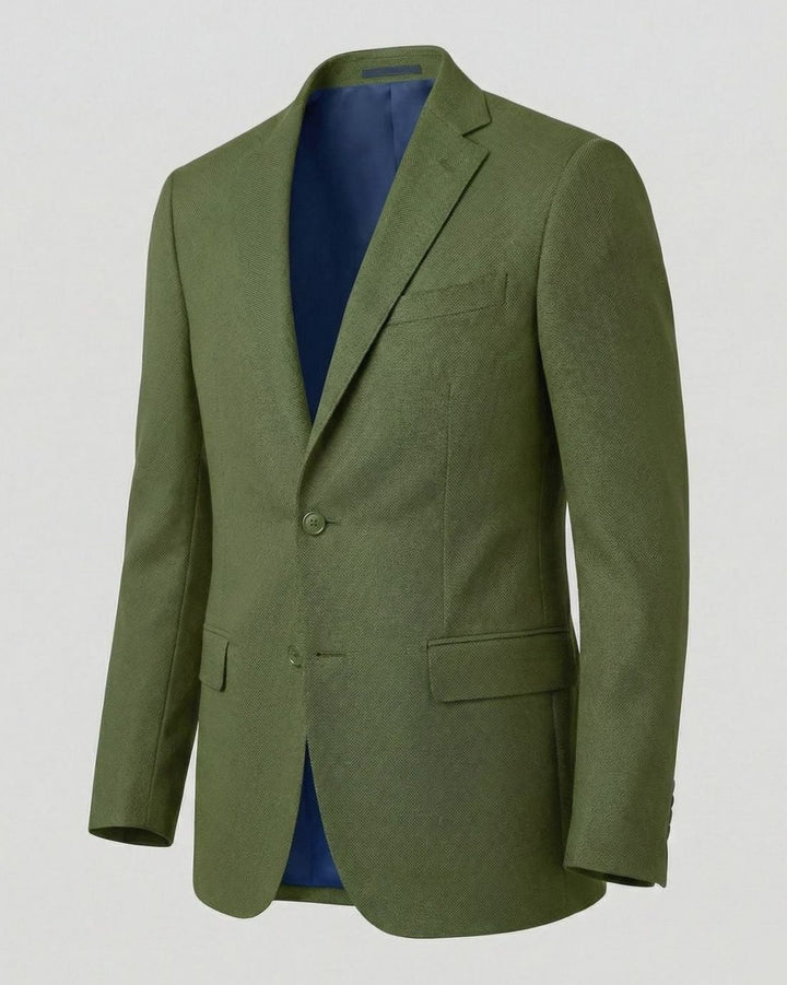 Men's Stretch Textured Two-Button Slim-Fit Blazer Jacket - Olive Green