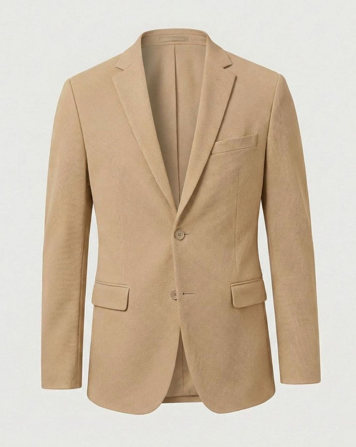 Men's Stretch Textured Two-Button Slim-Fit Blazer Jacket - Khaki