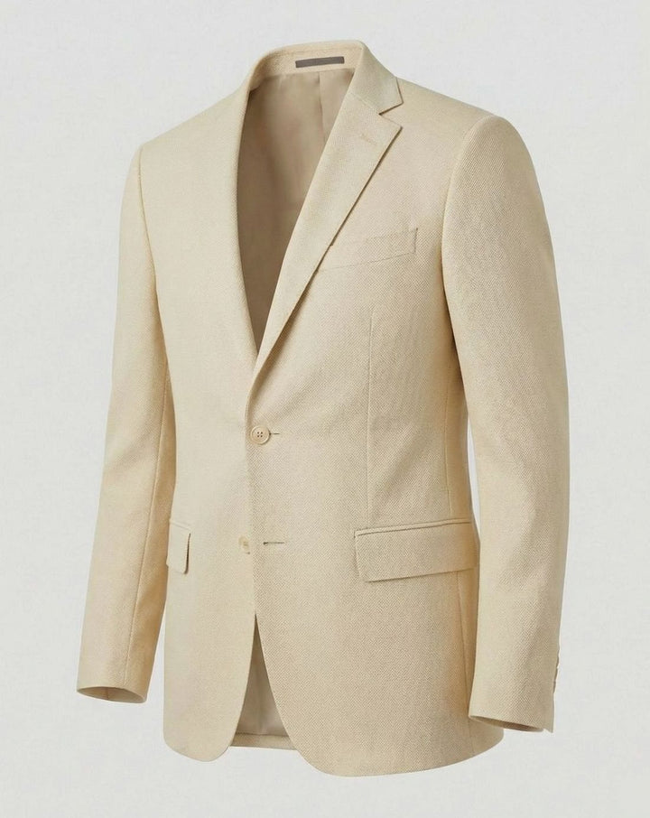 Men's Stretch Textured Two-Button Slim-Fit Blazer Jacket - Beige