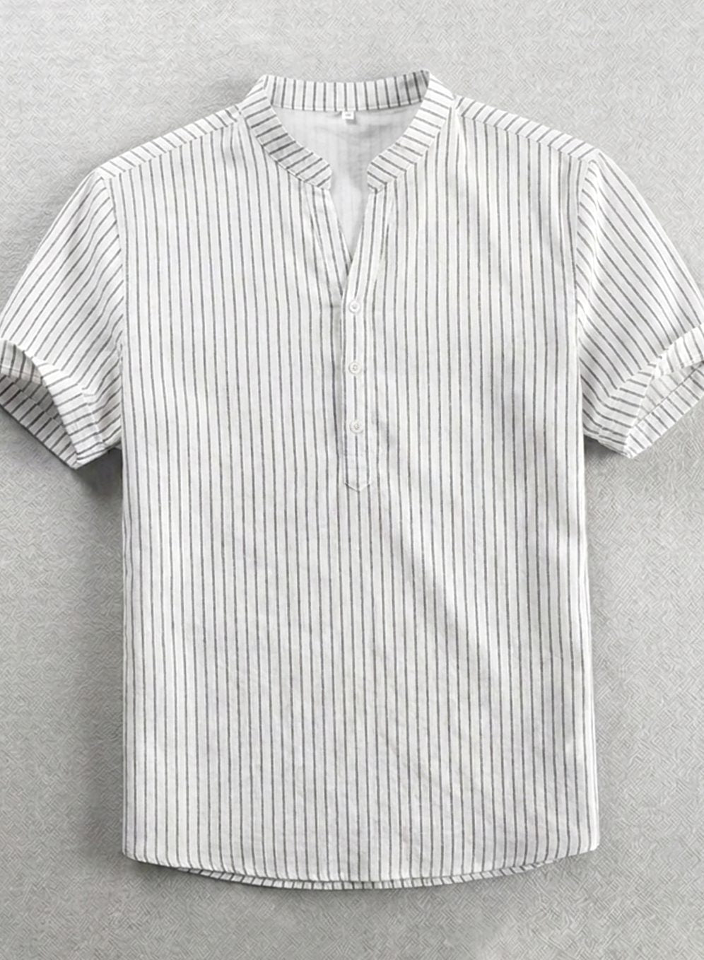 Men's Striped Band-Collar Short-Sleeve Henley Shirt, Navy Blue