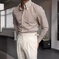 Nathan | Men's Striped Long Sleeve Button-Up Shirt Tailored Fit Point Collar