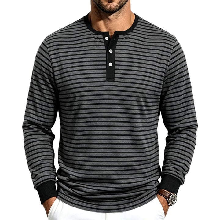 Men's Striped Long Sleeve Henley Shirt Cotton Blend Regular Fit