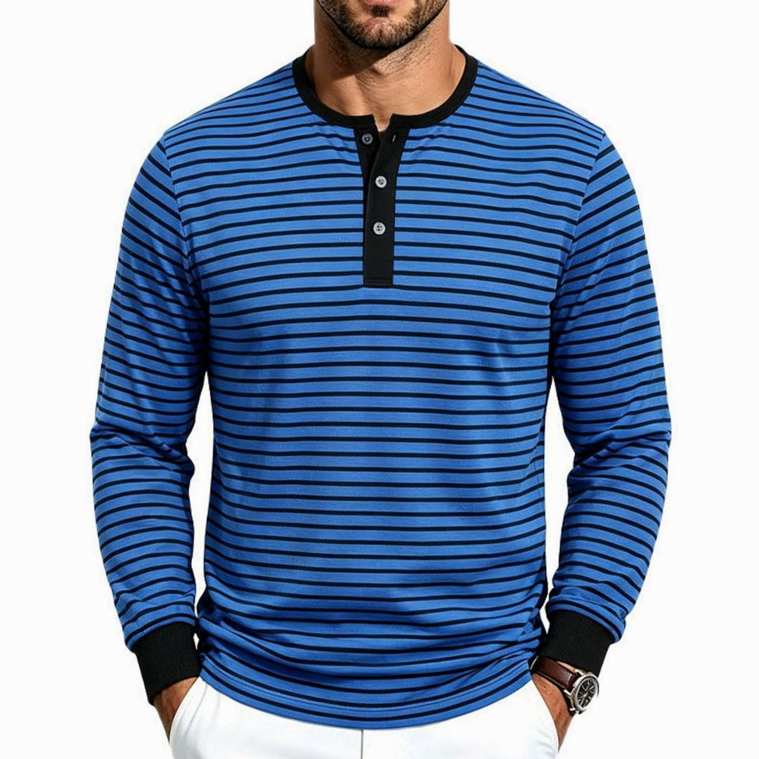 Men's Striped Long Sleeve Henley Shirt Cotton Blend Regular Fit