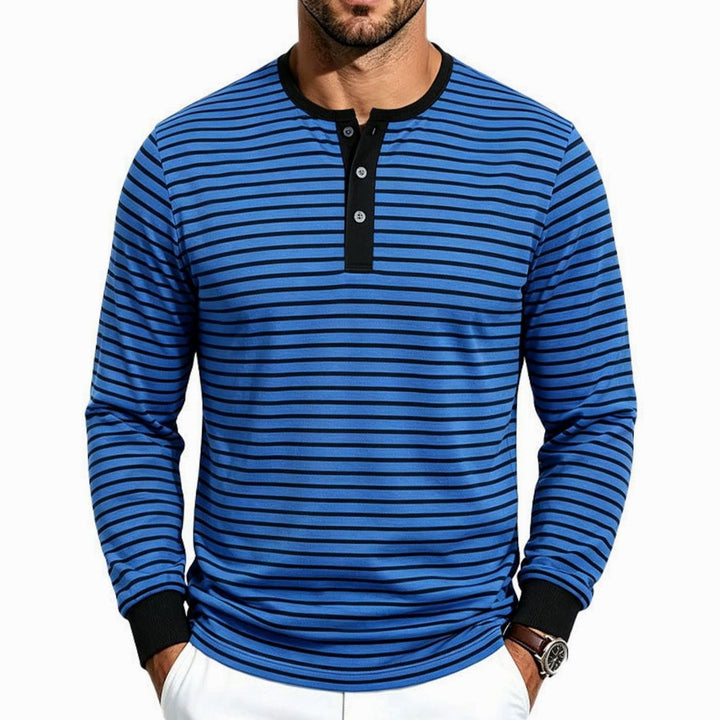 Men's Striped Long Sleeve Henley Shirt Cotton Blend Regular Fit