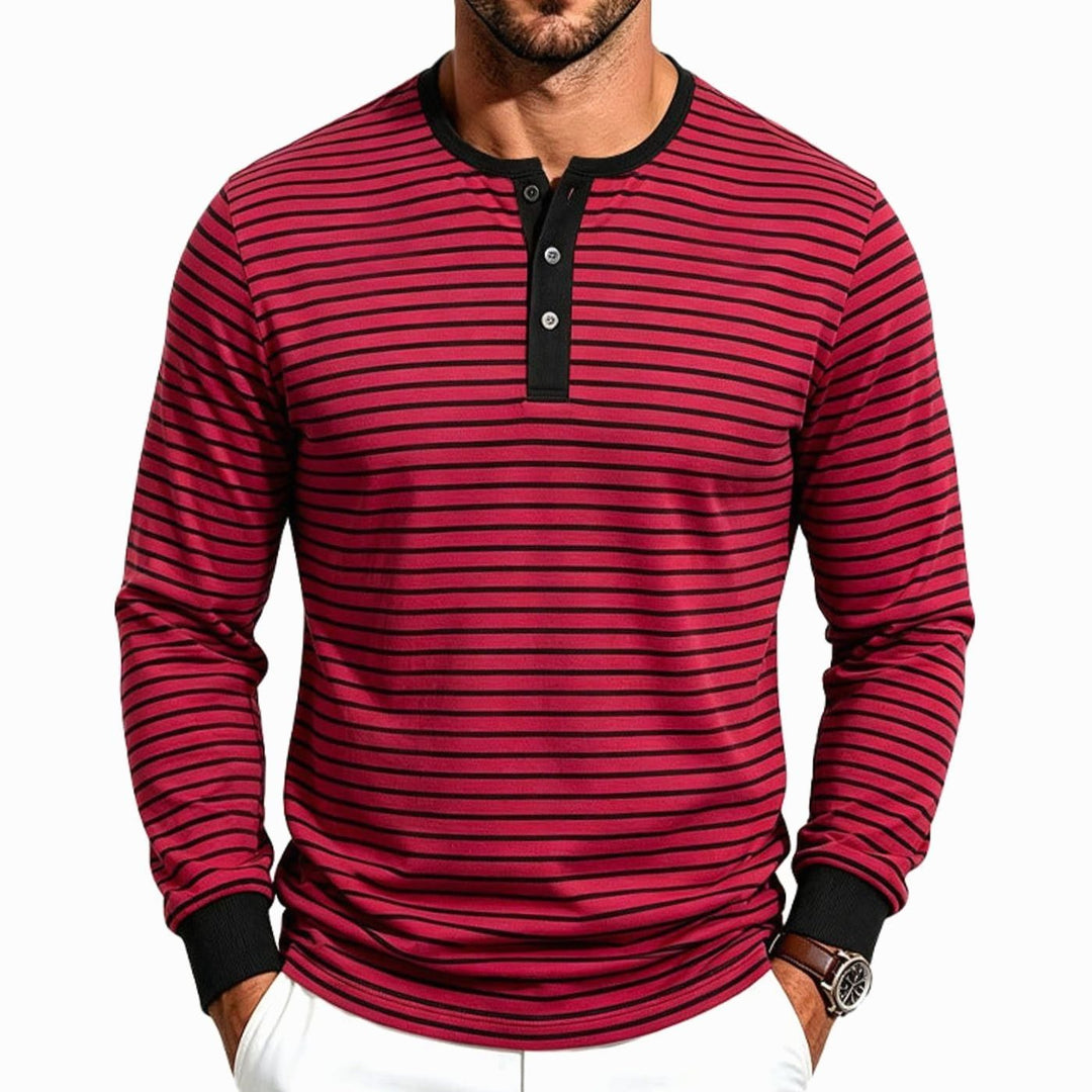 Men's Striped Long Sleeve Henley Shirt Cotton Blend Regular Fit