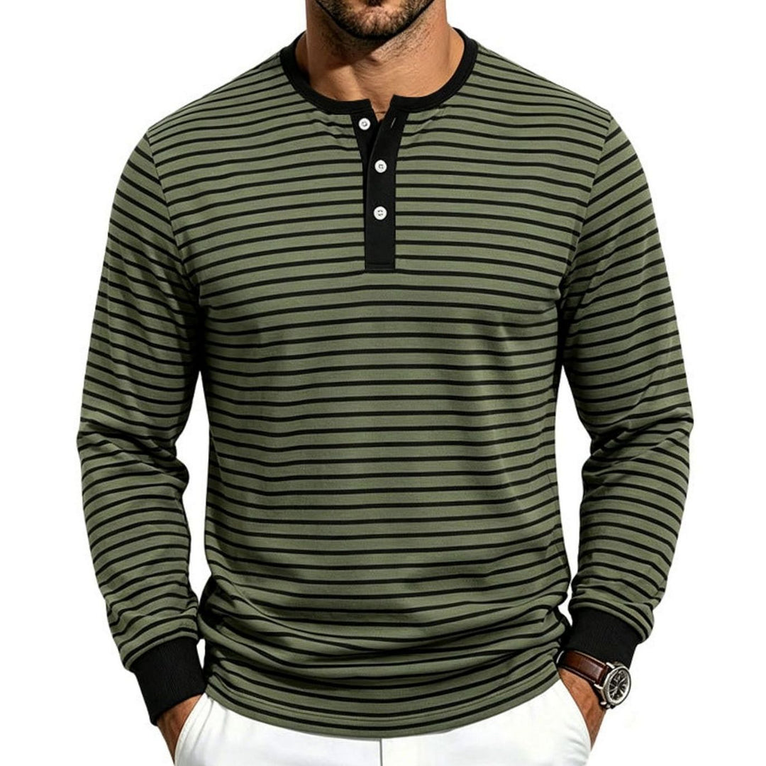 Men's Striped Long Sleeve Henley Shirt Cotton Blend Regular Fit