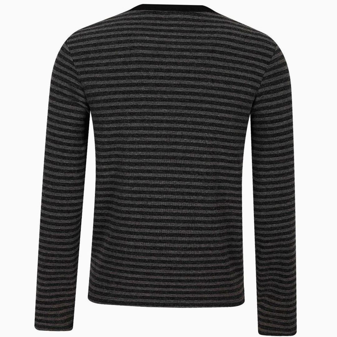 Men's Striped Long Sleeve Henley Shirt Cotton Blend Typo Print