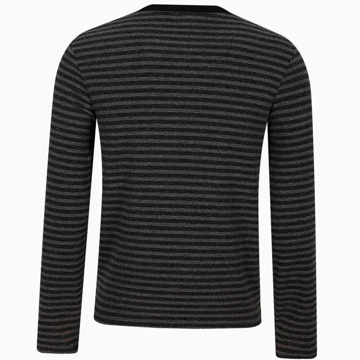 Men's Striped Long Sleeve Henley Shirt Cotton Blend Typo Print