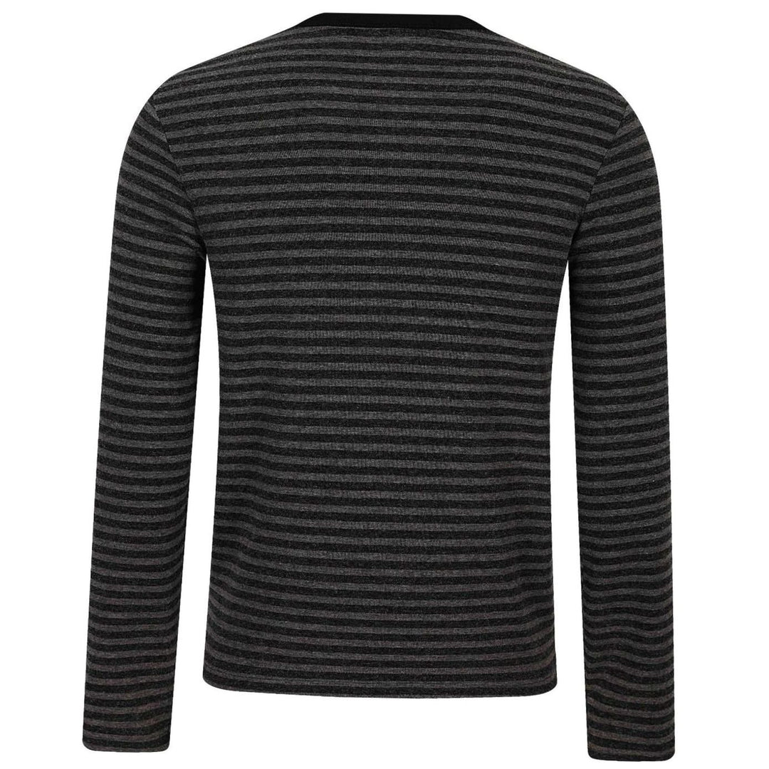 Men's Striped Long Sleeve Henley Shirt Cotton Blend Typo Print
