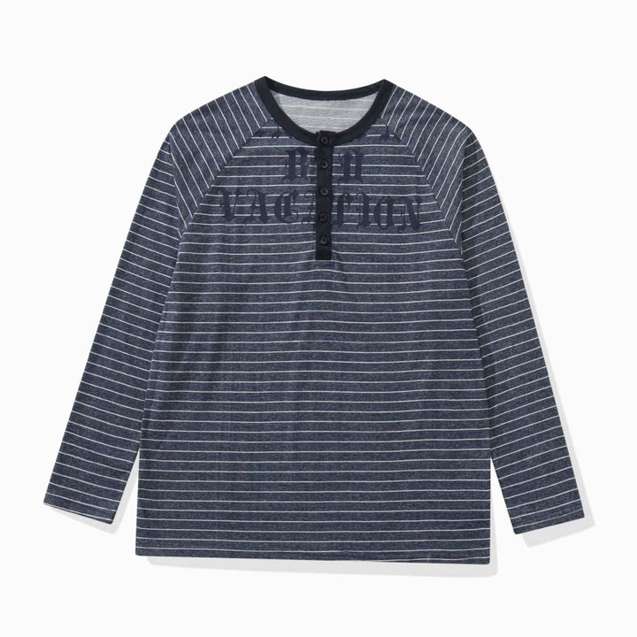 Men's Striped Raglan-Sleeve Cotton Blend Henley Shirt