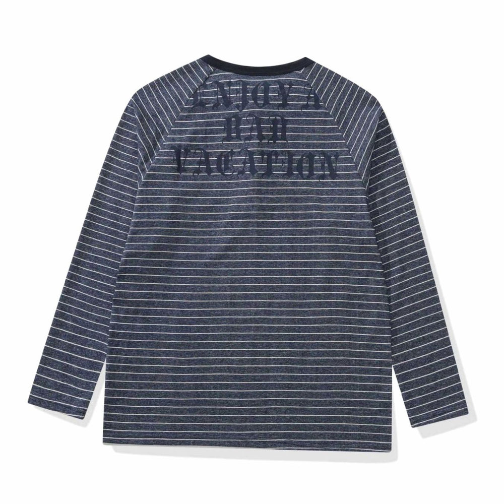 Men's Striped Raglan-Sleeve Cotton Blend Henley Shirt