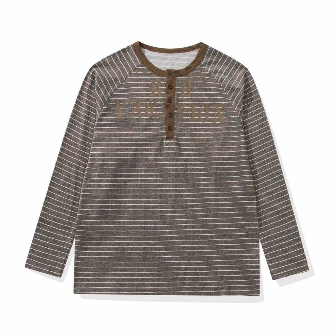 Men's Striped Raglan-Sleeve Cotton Blend Henley Shirt