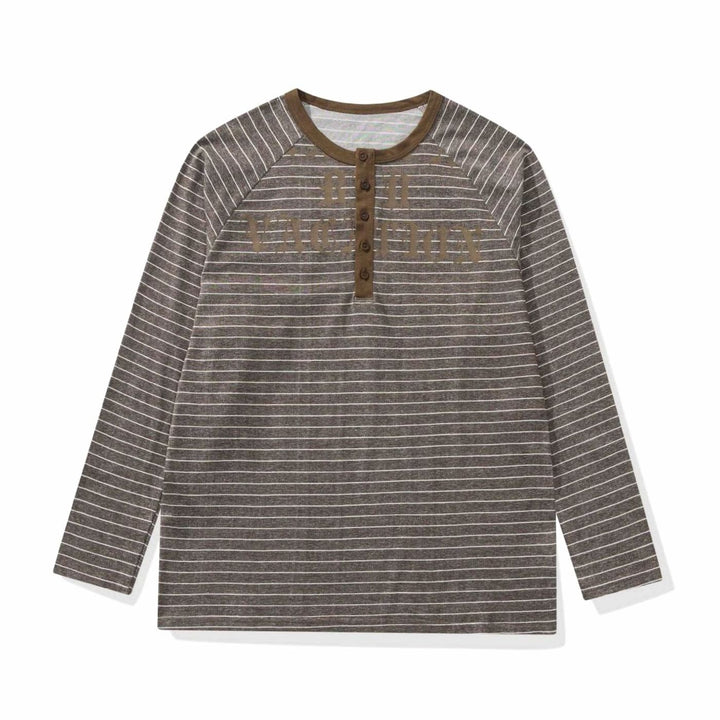 Men's Striped Raglan-Sleeve Cotton Blend Henley Shirt