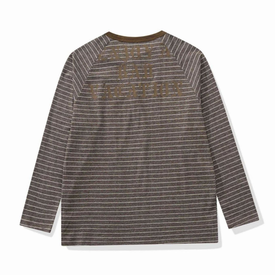 Men's Striped Raglan-Sleeve Cotton Blend Henley Shirt