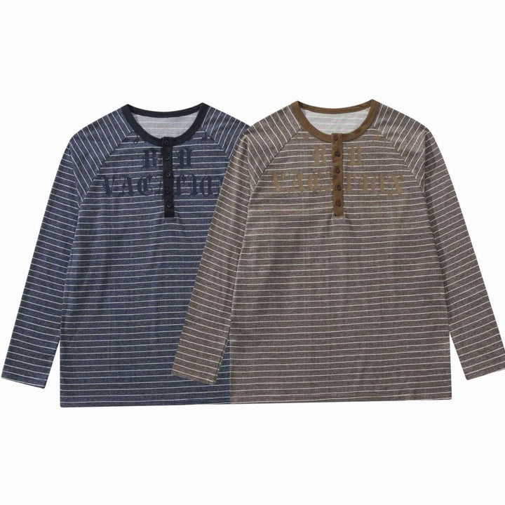 Men's Striped Raglan-Sleeve Cotton Blend Henley Shirt