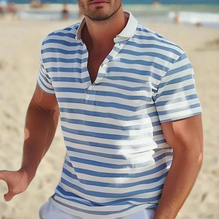 Men's Striped Short-Sleeve Casual Polo Shirt - Blue