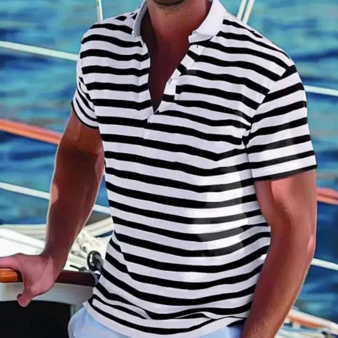 Men's Striped Short-Sleeve Casual Polo Shirt - Black
