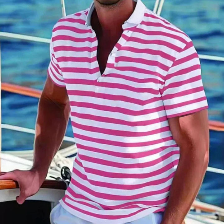 Men's Striped Short-Sleeve Casual Polo Shirt - Pink