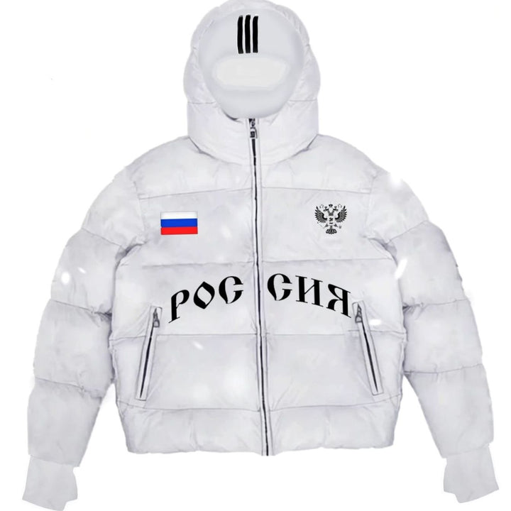 Men's Stylish Puffer Jacket Hooded Full-Zip Winter Coat - White