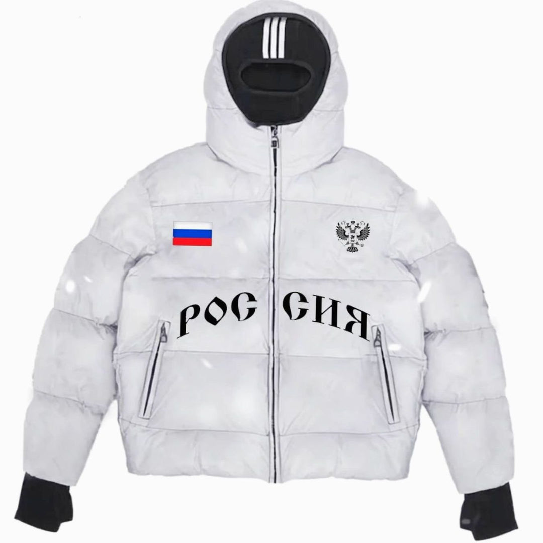 Men's Stylish Puffer Jacket Hooded Full-Zip Winter Coat - Black and White