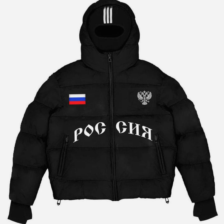 Men's Stylish Puffer Jacket Hooded Full-Zip Winter Coat - Black
