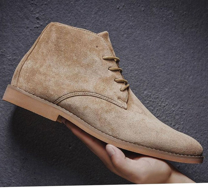 Men's Suede Round-Toe Lace-Up Ankle Boots - Khaki