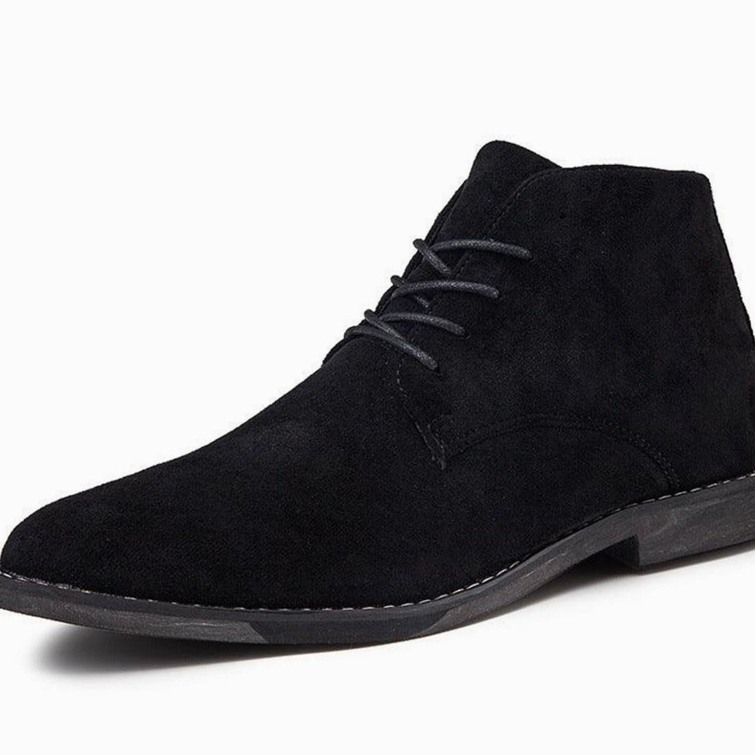 Men's Suede Round-Toe Lace-Up Ankle Boots - Black