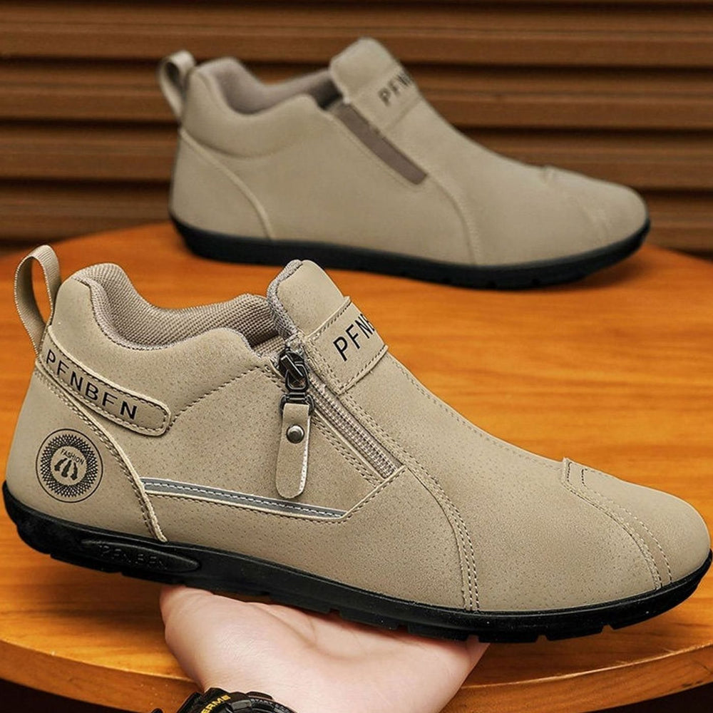 Men's Suede Slip-On Ankle Boots Side-Zip Chelsea Style - Khaki